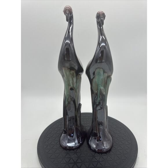 Pair Of Vintage MCM Redware Ceramic Flamingos Green Glaze - Picture 9 of 9